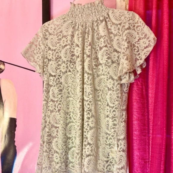 Adiva Whimsigoth Mock Neck Floral Lace Blouse Flutter Sleeve Women’s Extra Small - Picture 3 of 4